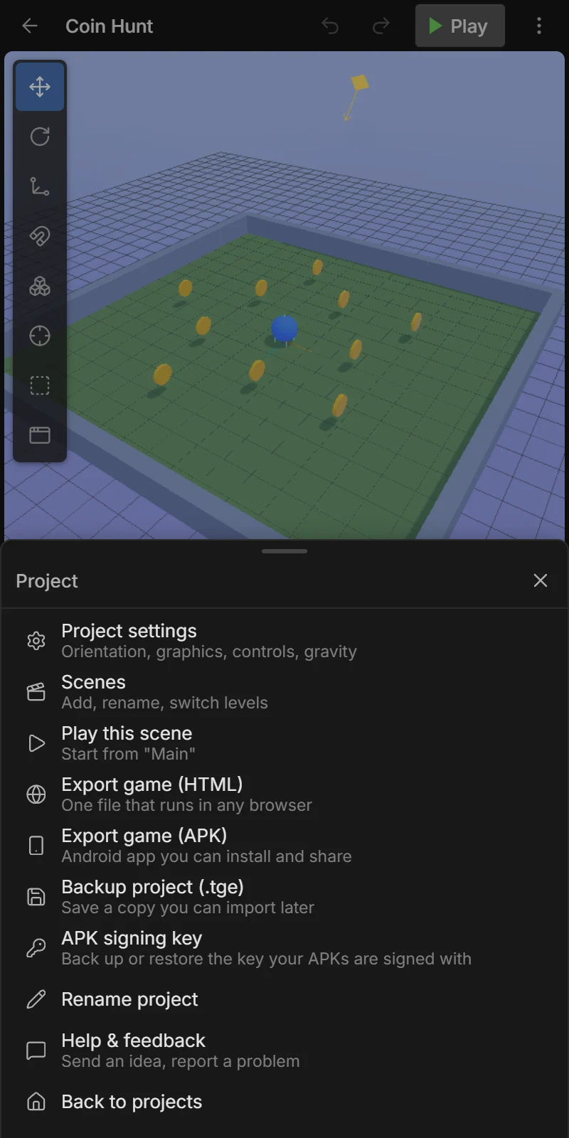 editor project menu