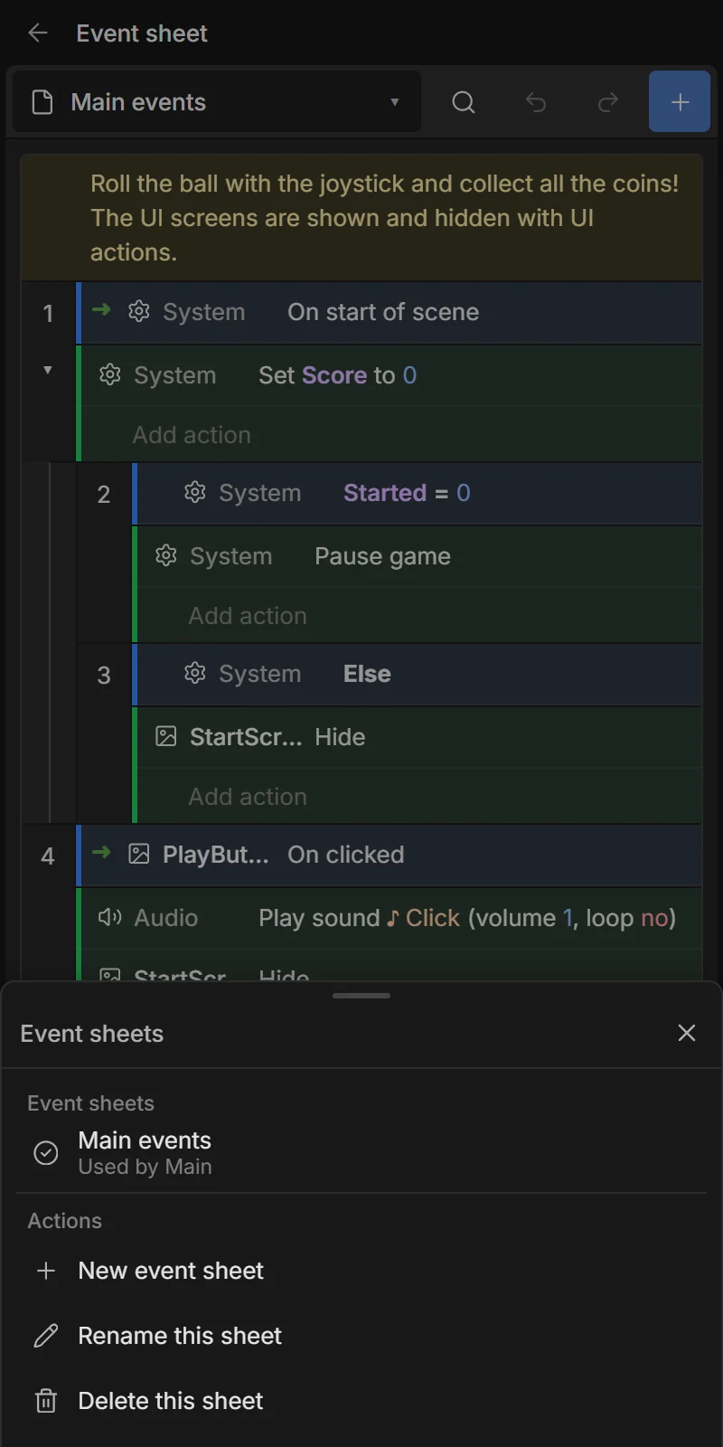 Tap the sheet name