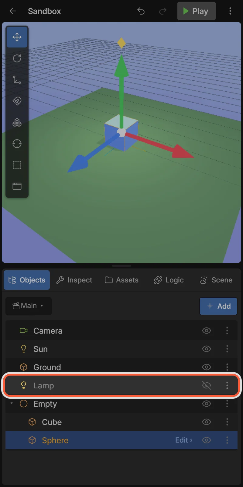 👁 hides an object in the editor and the game