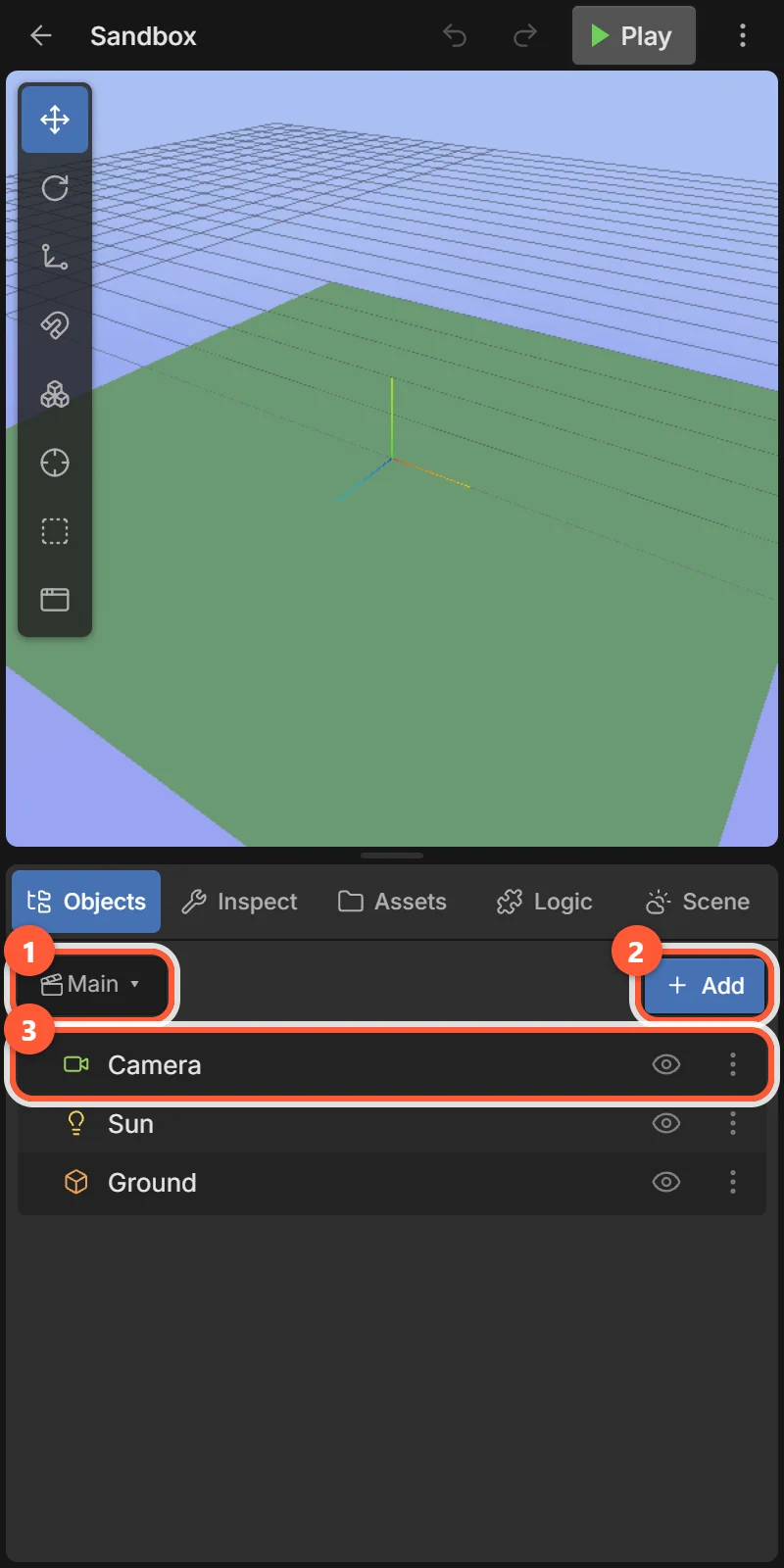 objects tab empty scene