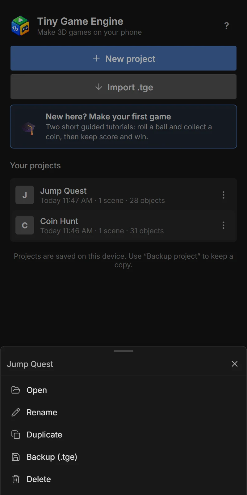 From the home screen