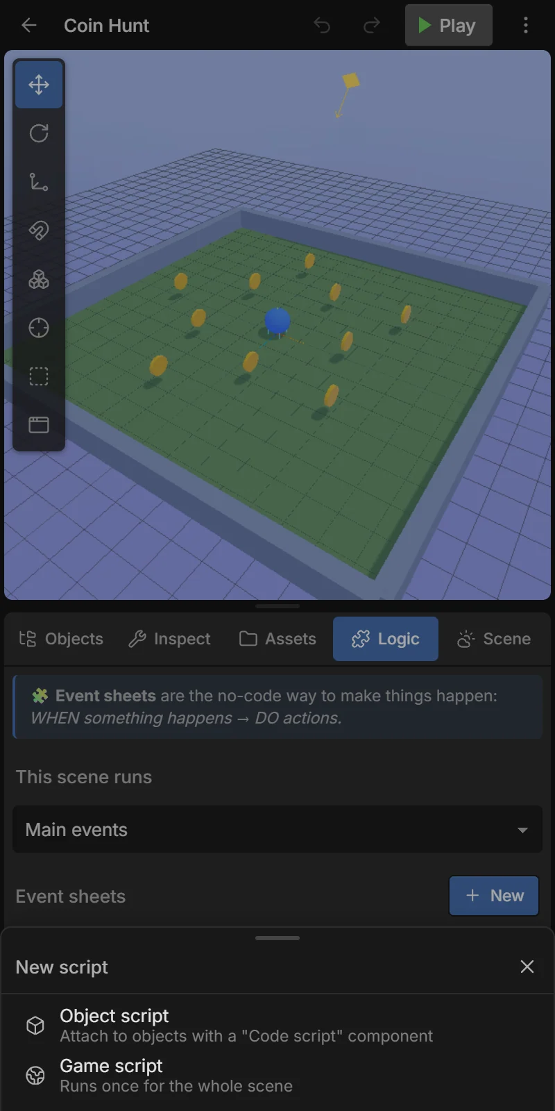 + New β Object or Game script