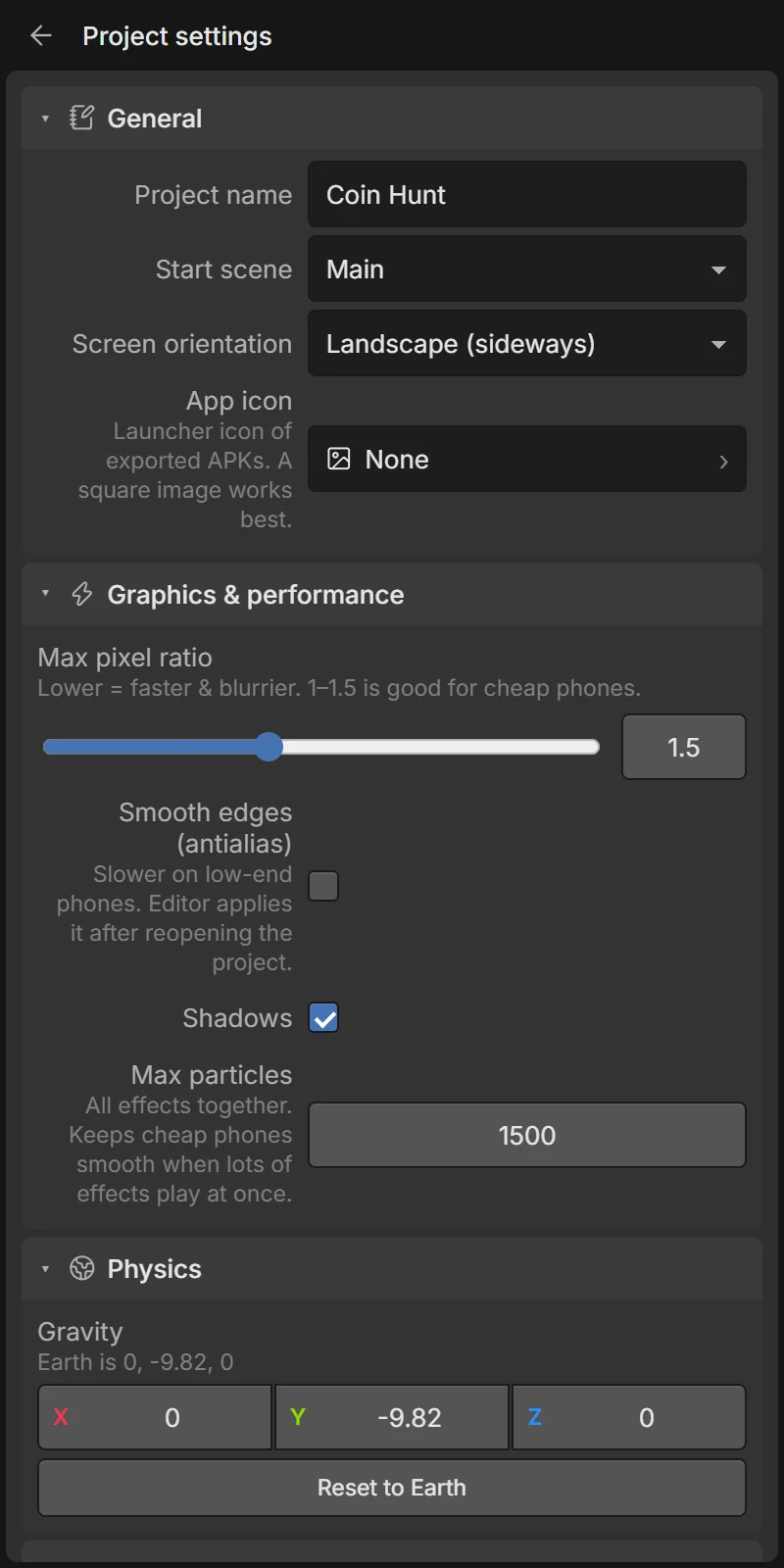 Project settings