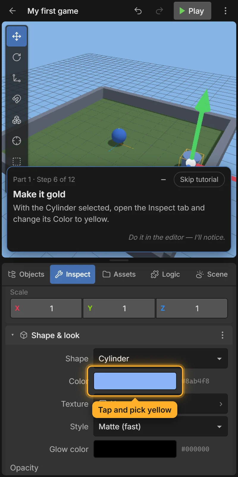 Tap Color and pick yellow