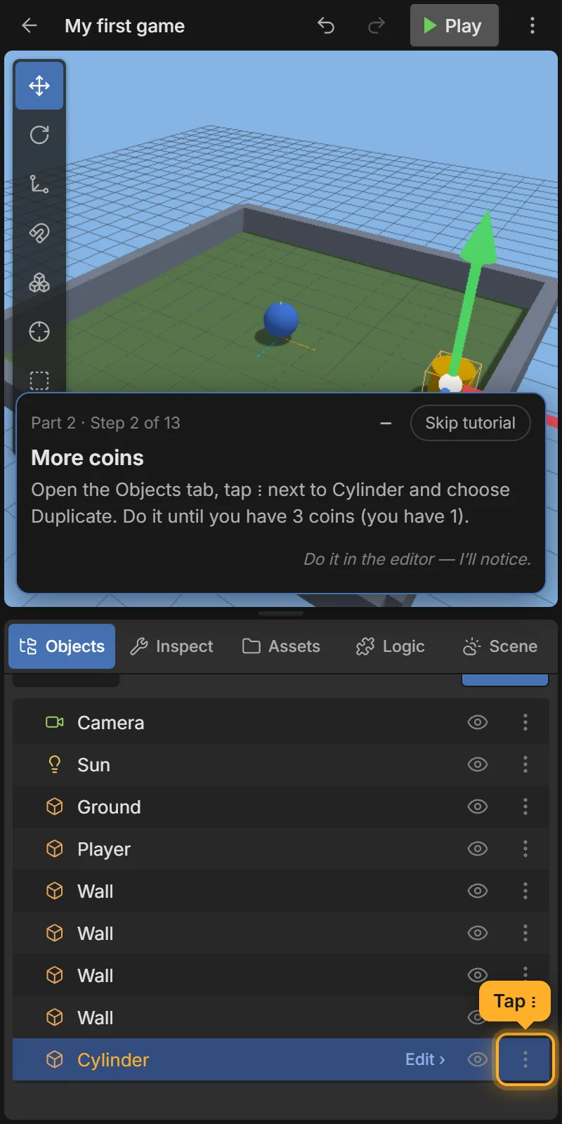 Tap ⋮ next to the coin