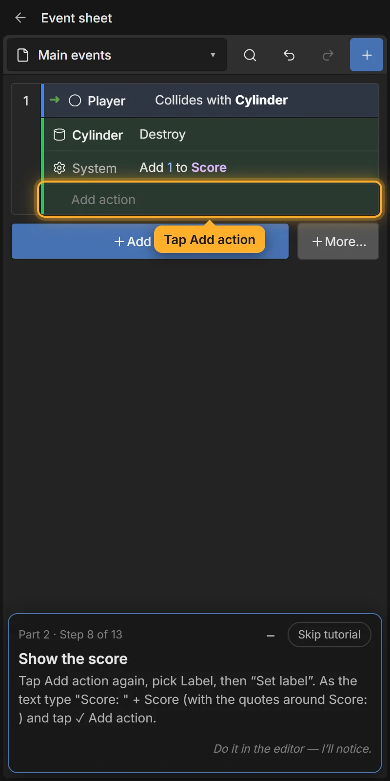 Add action → Label