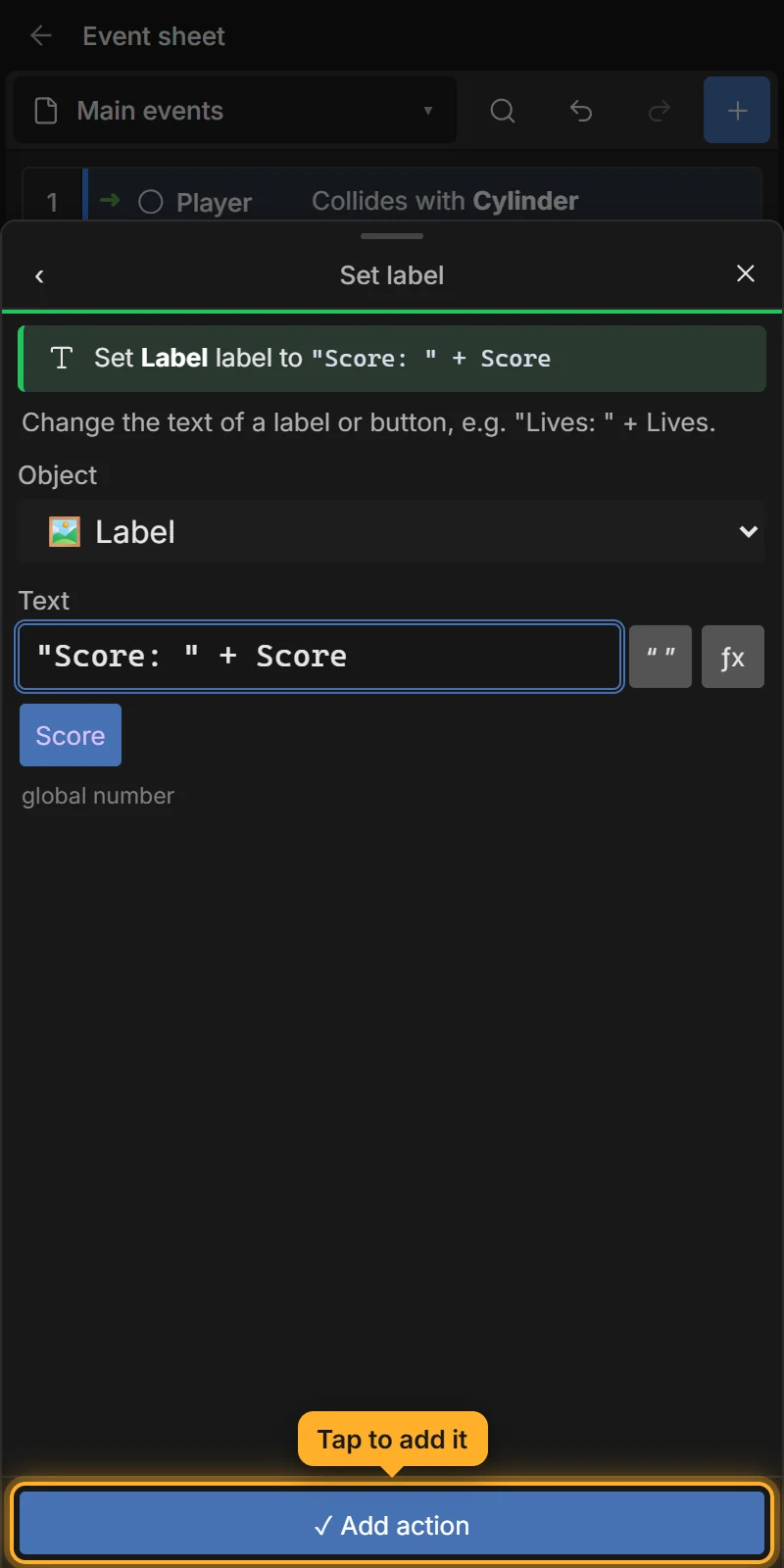 Set label to the score