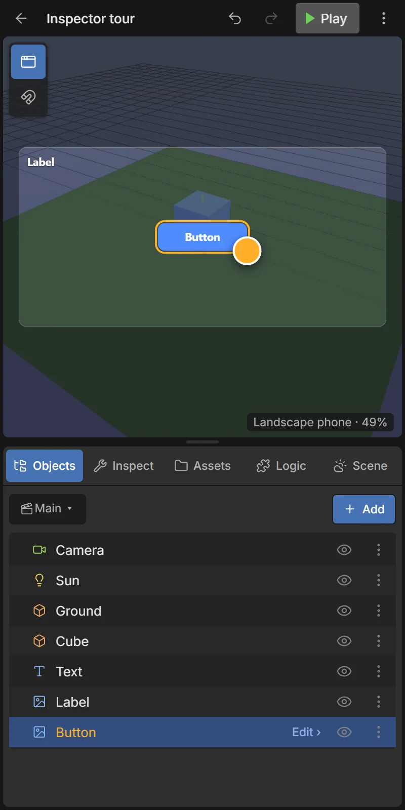 A button in UI mode