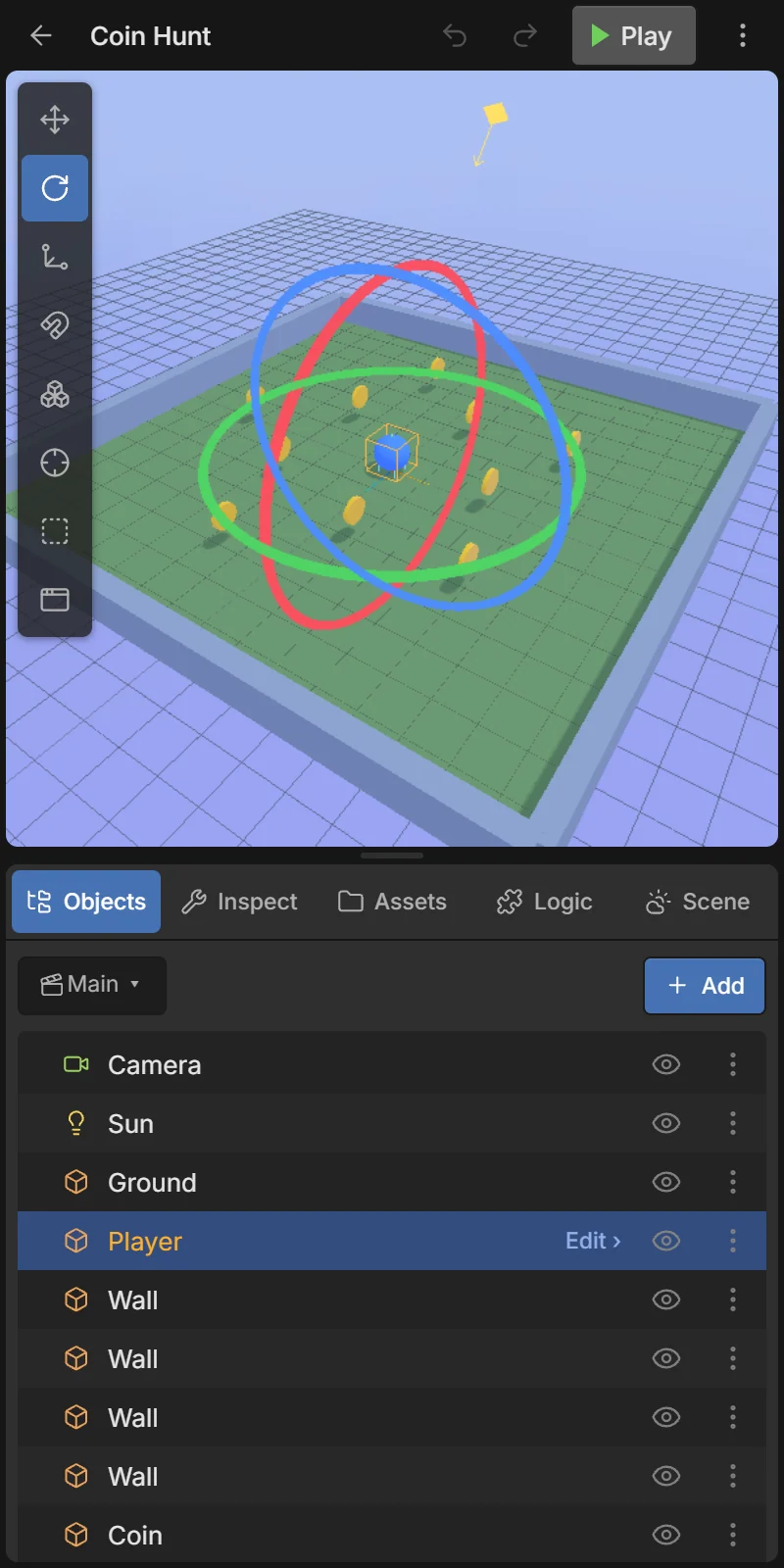 Rotate: drag a ring